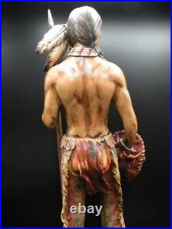 Native American Indian Brave with Spear Hand-Painted Resin Statue 23 x 8 x 6 New