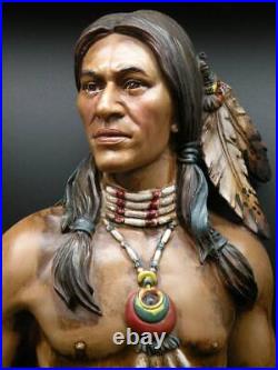 Native American Indian Brave with Spear Hand-Painted Resin Statue 23 x 8 x 6 New