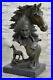 Native American Indian Bust with Horses Bronze Statue Sculpture Original Art Decor