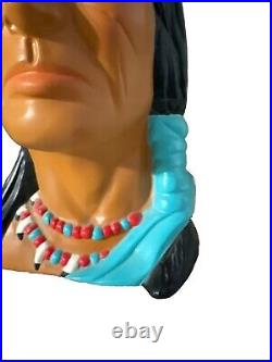 Native American Indian Ceramic Head Handpainted Yozie Mold 1976 15.5 Tall