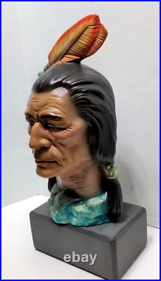 Native American Indian Ceramic Head Handpainted Yozie Mold 1976 15.5 Tall