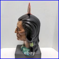 Native American Indian Ceramic Head Handpainted Yozie Mold 1976 15.5 Tall