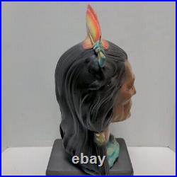 Native American Indian Ceramic Head Handpainted Yozie Mold 1976 15.5 Tall