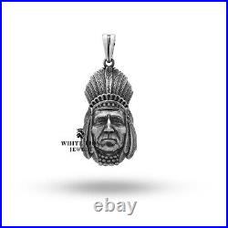 Native American Indian Chief Feathers 925 Sterling Silver Pendant Gift Oxidized