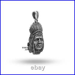 Native American Indian Chief Feathers 925 Sterling Silver Pendant Gift Oxidized