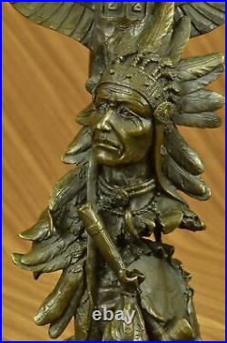 Native American Indian Chief Geronimo Bust Spear Bronze Figurine Art Signed Gift