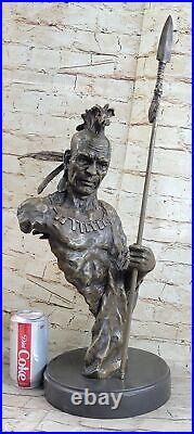 Native American Indian Chief Geronimo Bust Spear Bronze Statue Sculpture Deal