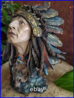 Native American Indian Chief Warrior Resin Figure Statue Sculpture Home Decor