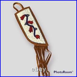 Native American Indian Cree Beads Knife Sheath Leather Cover