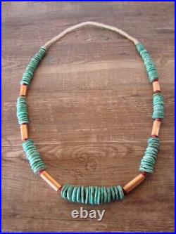 Native American Indian Hand Strung Turquoise Copper Graduated Saucer Bead Nec