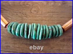 Native American Indian Hand Strung Turquoise Copper Graduated Saucer Bead Nec