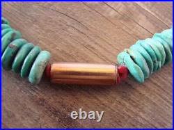 Native American Indian Hand Strung Turquoise Copper Graduated Saucer Bead Nec