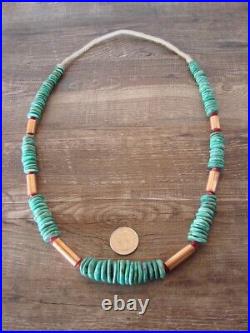 Native American Indian Hand Strung Turquoise Copper Graduated Saucer Bead Nec