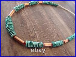 Native American Indian Hand Strung Turquoise Copper Graduated Saucer Bead Nec