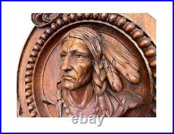 Native American Indian. Hand crafted finished hardwood wall Aplique