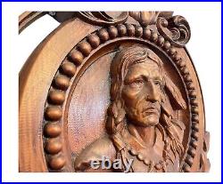 Native American Indian. Hand crafted finished hardwood wall Aplique
