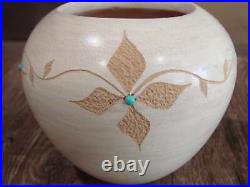 Native American Indian Handmade Clay Floral Pottery by Marcella Yepa