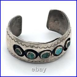 Native American Indian Handmade Sterling Silver Turquoise Navajo Cuff Bracelet