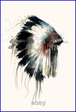 Native American Indian Headdress Eagle Feathers Painting Print Framed Canvas Art