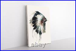 Native American Indian Headdress Eagle Feathers Painting Print Framed Canvas Art