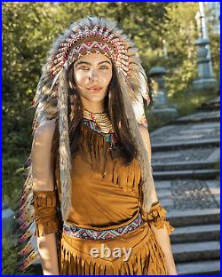 Native American Indian Headdress Large Feather Headdress and Choker for Native