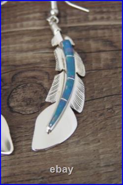 Native American Indian Jewelry Sterling Silver Opal Feather Earrings
