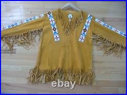 Native American Indian Leather And Beaded War Shirt