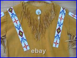 Native American Indian Leather And Beaded War Shirt