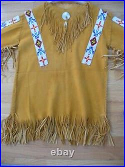 Native American Indian Leather And Beaded War Shirt