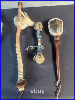 Native American Indian Lot Rawhide Shaman, Turtle Rattle, Hunting Hammer, Art