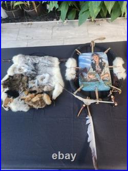 Native American Indian Lot Rawhide Shaman, Turtle Rattle, Hunting Hammer, Art