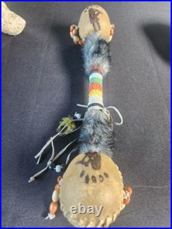 Native American Indian Lot Rawhide Shaman, Turtle Rattle, Hunting Hammer, Art