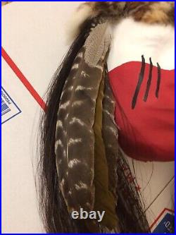 Native American Indian Mask Rabbit Fur Turkey Feathers Horse Hair
