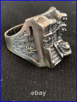 Native American Indian Mens Pueblo Cast Sterling Silver Ring Size 10 13474