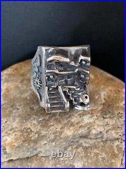 Native American Indian Mens Pueblo Cast Sterling Silver Ring Size 10 13474