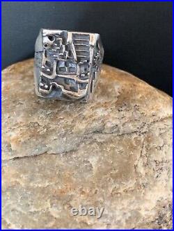 Native American Indian Mens Pueblo Cast Sterling Silver Ring Size 10 13474