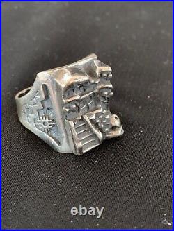 Native American Indian Mens Pueblo Cast Sterling Silver Ring Size 10 13474