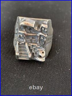 Native American Indian Mens Pueblo Cast Sterling Silver Ring Size 10 13474