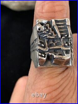 Native American Indian Mens Pueblo Cast Sterling Silver Ring Size 10 13474