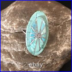 Native American Indian Navajo Blue Turquoise Inlay Band Ring Sz 7.5 18762