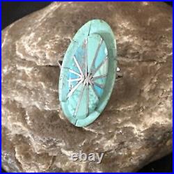 Native American Indian Navajo Blue Turquoise Inlay Band Ring Sz 7.5 18762