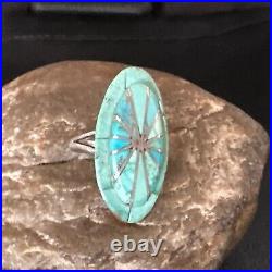 Native American Indian Navajo Blue Turquoise Inlay Band Ring Sz 7.5 18762