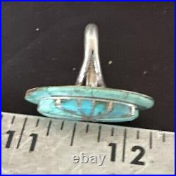 Native American Indian Navajo Blue Turquoise Inlay Band Ring Sz 7.5 18762