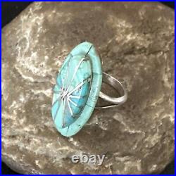 Native American Indian Navajo Blue Turquoise Inlay Band Ring Sz 7.5 18762