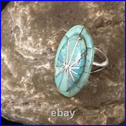 Native American Indian Navajo Blue Turquoise Inlay Band Ring Sz 7.5 18762