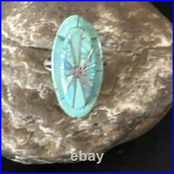 Native American Indian Navajo Blue Turquoise Inlay Band Ring Sz 7.5 18762