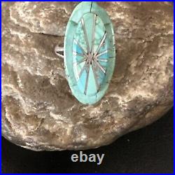 Native American Indian Navajo Blue Turquoise Inlay Band Ring Sz 7.5 18762