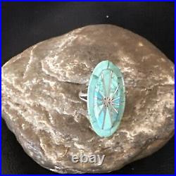 Native American Indian Navajo Blue Turquoise Inlay Band Ring Sz 7.5 18762