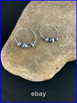 Native American Indian Navajo Pearls Sterling Silver Hoop Earrings 03755