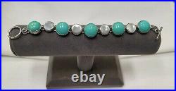 Native American Indian Navajo Turquoise Round Wrist Bracelet Silver 925 7 Link